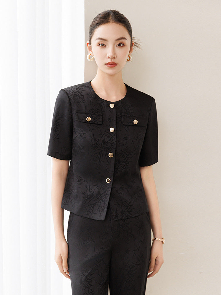 Summer Suit for Women, Thin, High-End, Professional, Fashionable, Short-Sleeved Suit, Wide-Leg Pants Two-Piece Set