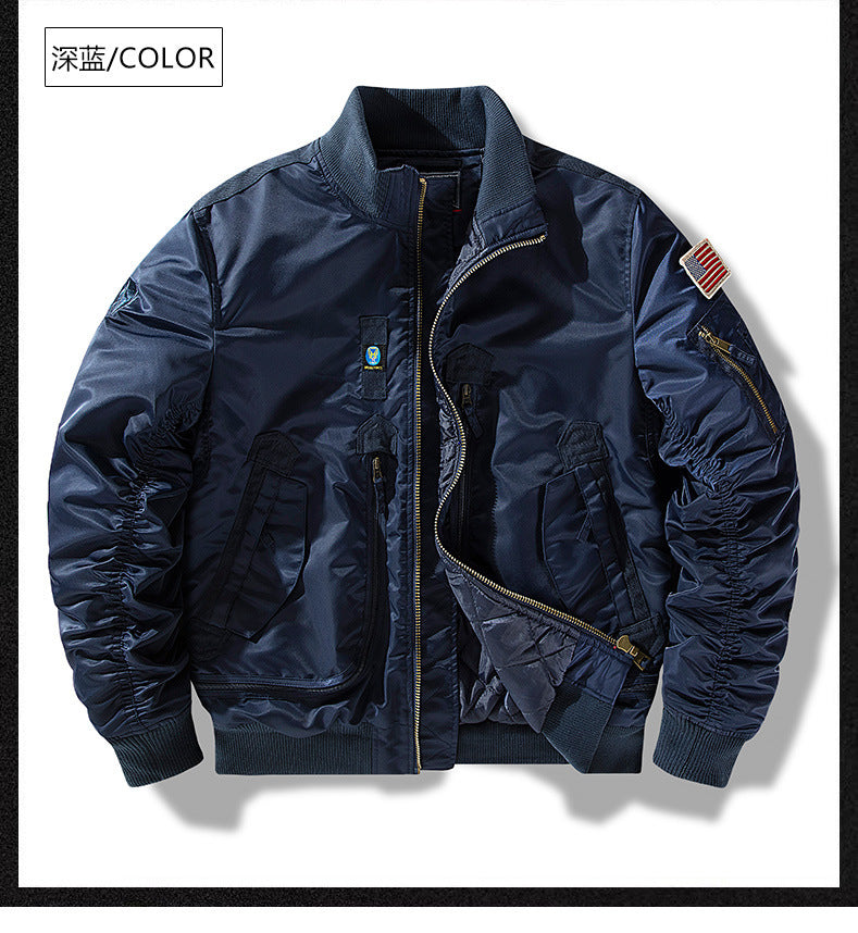 Baseball Collar fleece-lined Thickened Autumn and Winter Air Force Aviator Single Jacket Men's Baseball Suit Short Tactical Collar Jacket Men's