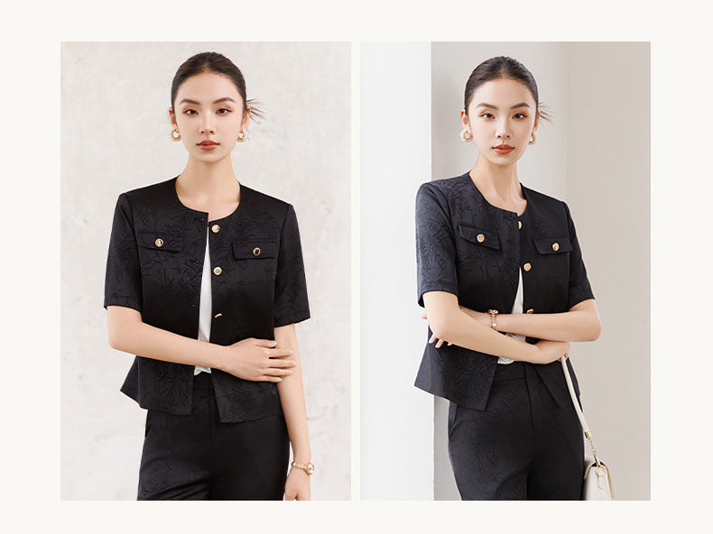 Summer Suit for Women, Thin, High-End, Professional, Fashionable, Short-Sleeved Suit, Wide-Leg Pants Two-Piece Set