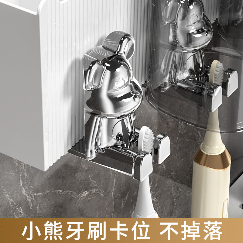 Bear Toothbrush Cup Storage Rack Wall-Mounted Punch-Free Bathroom Bathroom Mouthwash Cup Electric Toothbrush Wall-Mounted Shelf
