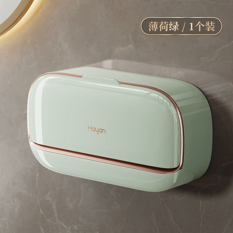 Double-compartment Soap Box Flip Cover Non-perforated Wall-mounted Draining Soap Box Bathroom Household High-end Light Luxury Storage Box