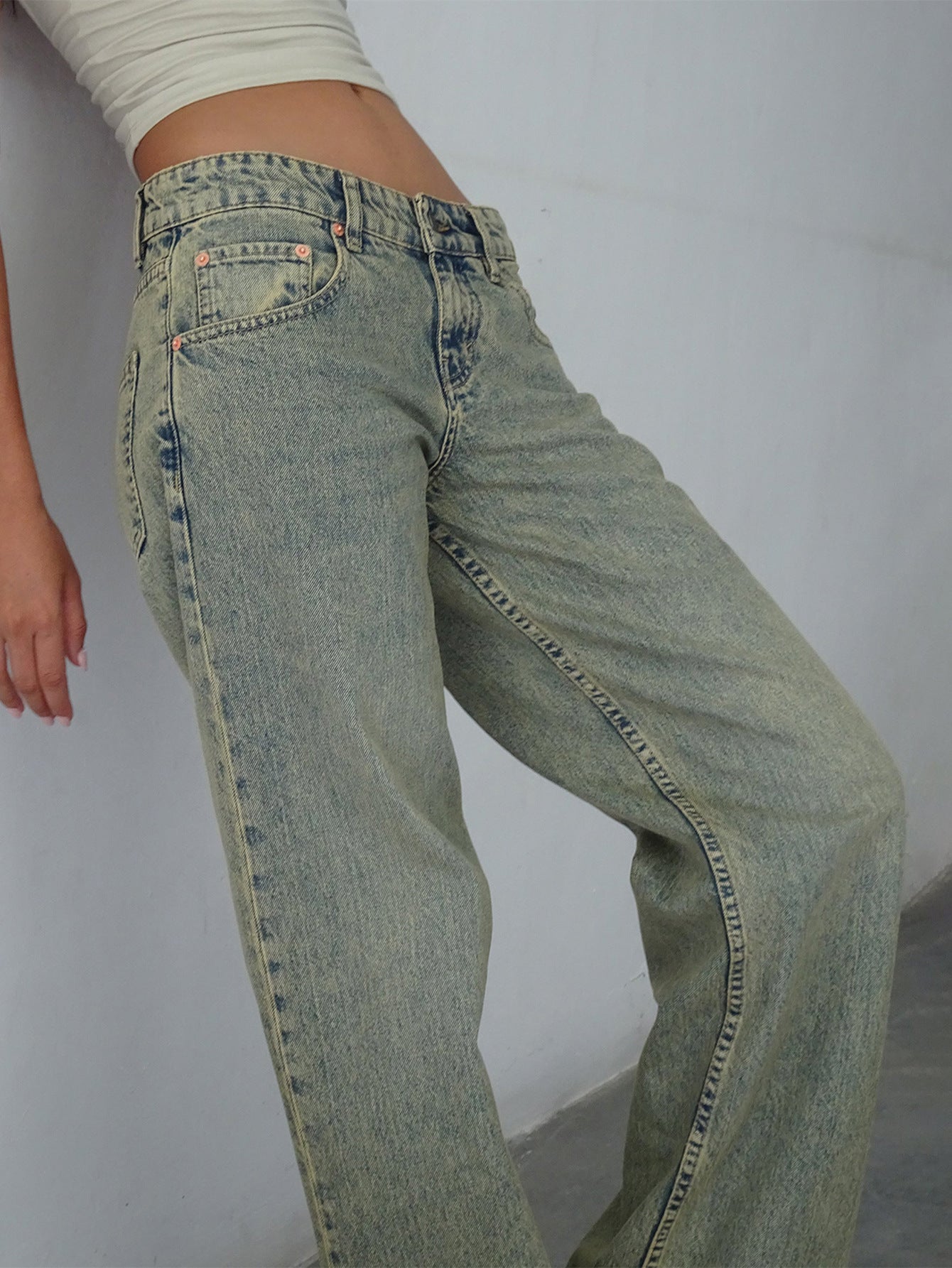 Amazon AliExpress TEMU New Cross-border Special for High Quality European and American Women Straight Tube Micro Horn Denim Pants