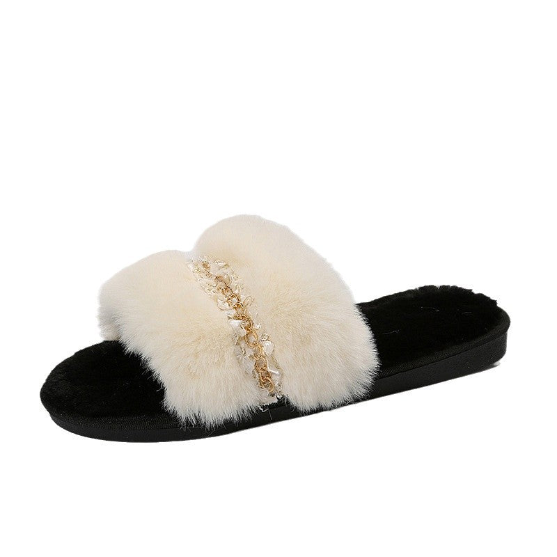 European chain flat fleece-lined thick bottom slippers women's indoor and outdoor winter new cotton slippers a generation of women