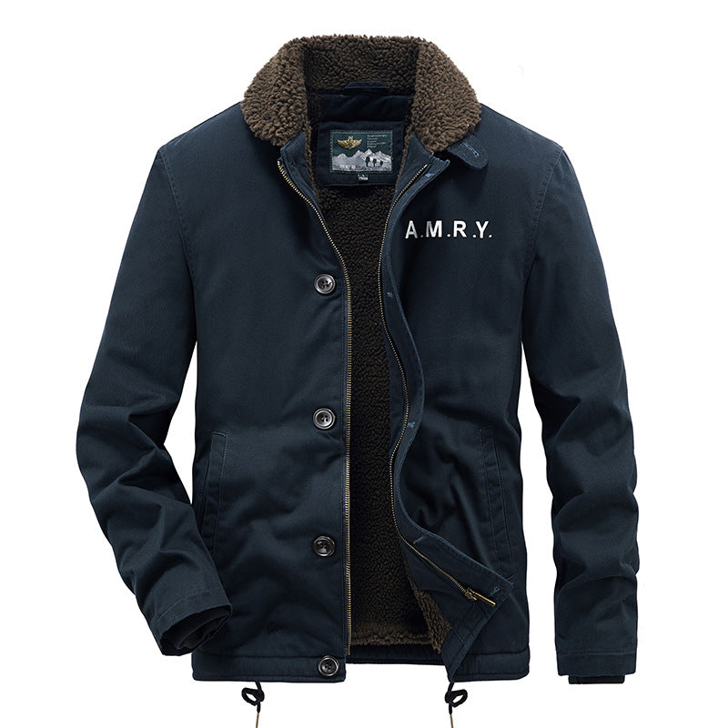 Winter fleece-lined Thickened Cotton-padded Clothes Men's Warm Crock Jacket Youth Wool Collar Retro Casual Cotton-padded Jacket Men's 2188