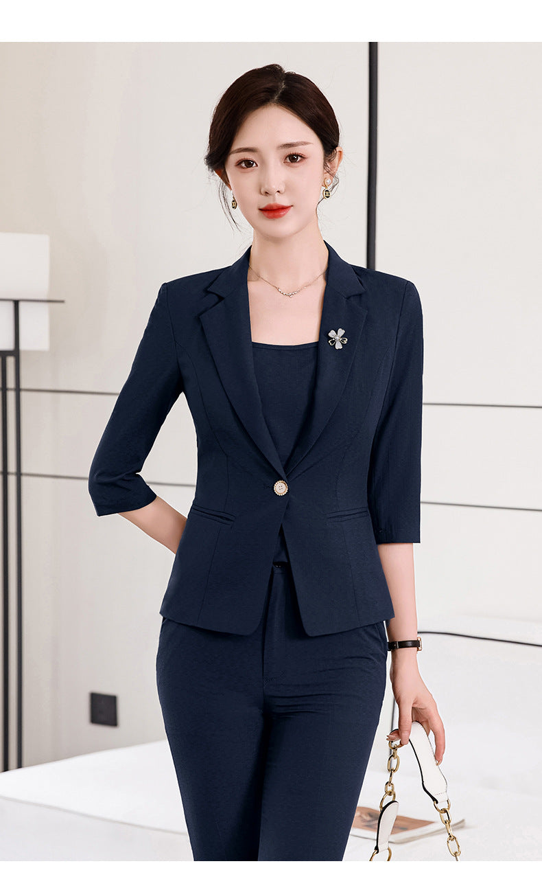Pink Petite Suit for Women, Summer Thin High-End Short Professional Wear, Fashionable Elegant Casual Formal Wear