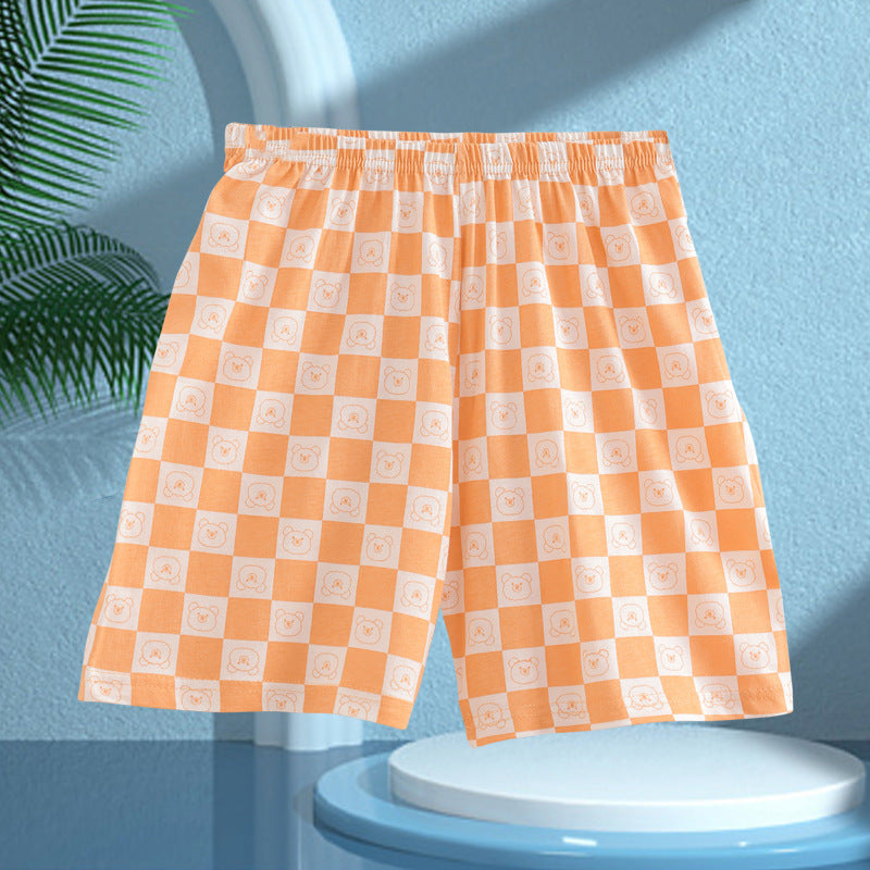 Children's Pajamas, Pure Cotton, Summer Short-Sleeved Shorts Set for Boys, Home Clothes for Girls, Air-Conditioned Clothes for Middle-Aged and Older Boys