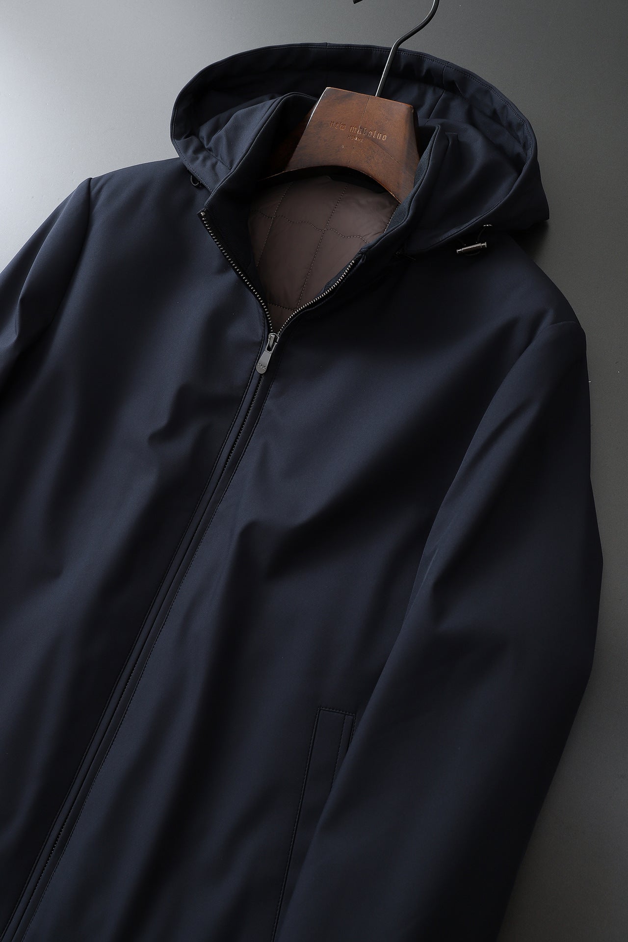 Source Manufacturer Spring and Autumn Anti-Wrinkle Fashion Korean Style Casual Jacket Business Simple Removable Hood Filled with Wool Middle-Aged Clothing