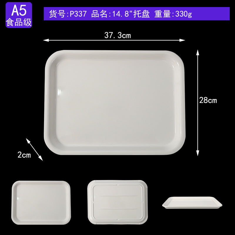 Rectangular Melamine Tray for Hotels and Restaurants, Commercial Imitation Porcelain Plastic Tray with Double Handles for Serving Dishes, Food-Grade