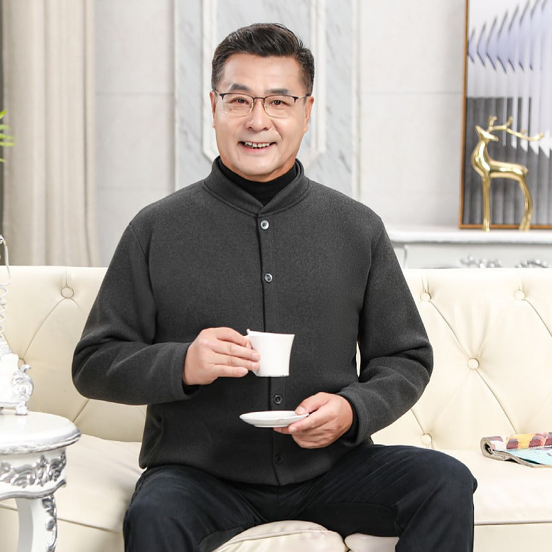 Plus Size Elderly Thermal Clothing Fleece-Lined Thickeneded Cardigan Grandpa Dad Autumn and Winter Outwear Middle-Aged and Elderly Cotton Clothing Men's Clothing
