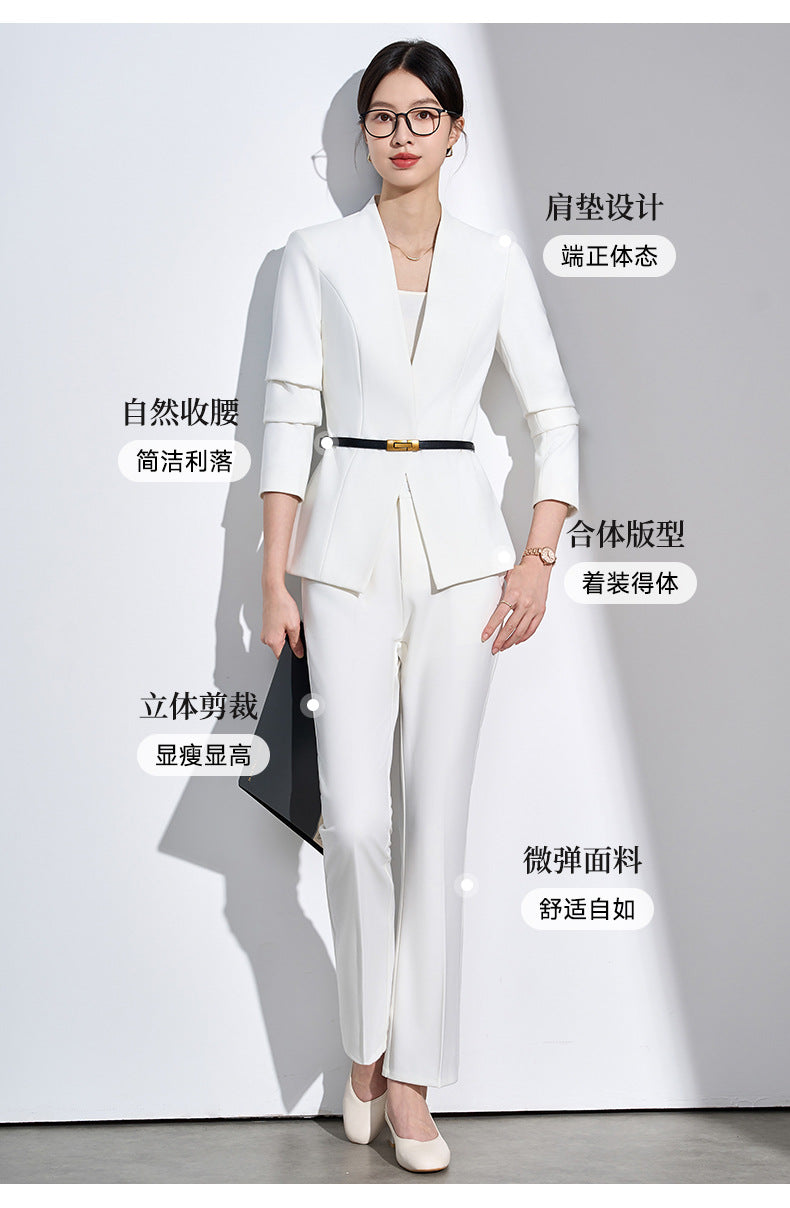 Cross-Border Collarless Blazer for Women, New Spring and Autumn Style, Elegant Waist-Cinching, High-End Professional Office Formal Suit Set