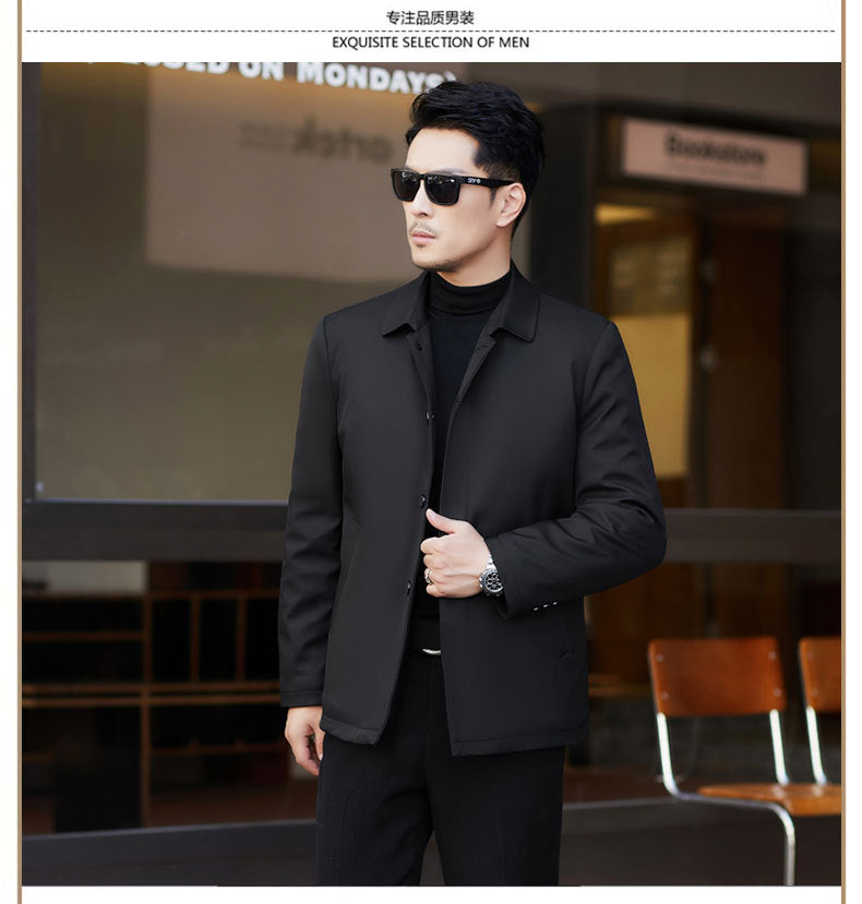 2024 New Middle-aged Men's Cotton-padded Jacket Thick Warm Cotton-padded Jacket Brand Business Lapel Down Cotton-padded Jacket for Men