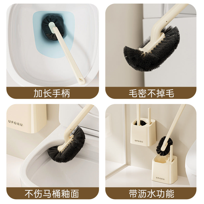 Long-Handled Toilet Brush Bathroom Multi-Functional No-Dead-Angle Cleaning Brush Household Punch-Free Wall-Mounted Toilet Brush with Base