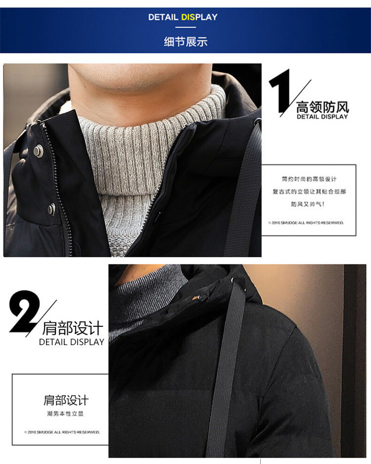 Mid-Length Cotton Outwear Men's Winter Jacket 2025 New Thickeneded Hooded Cotton Jacket Men's Korean Style Trendyy Cotton Jacket