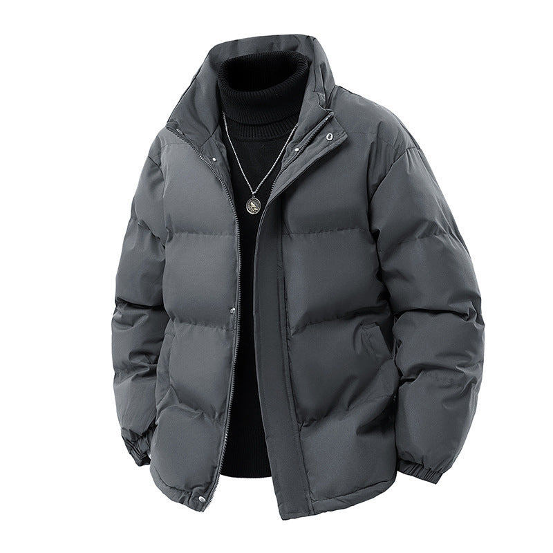 Aliexpress Foreign Trade 2025 Winter New Men's Solid Color Loose Thickened Cotton Jacket in Stock
