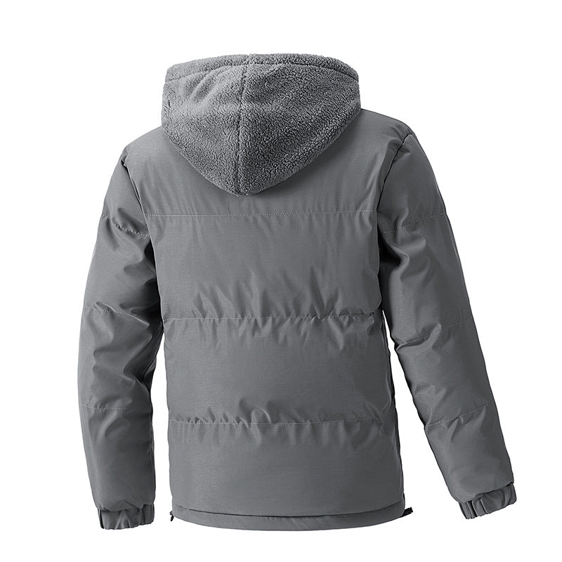 2025 Winter New Cross-Border Men's Cotton Jacket, Faux Two-Piece Solid Color Design with Fleece Lining and Thickened Polar Fleece Cotton Coat