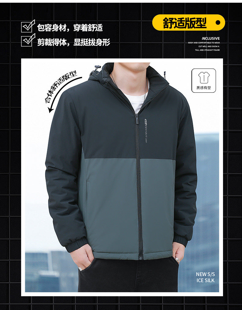 2024 Autumn and Winter New Cross-Border Men's Cotton Jacket Large Size Comfortable Fleece-Lined Warm Coat with Detachable Hood