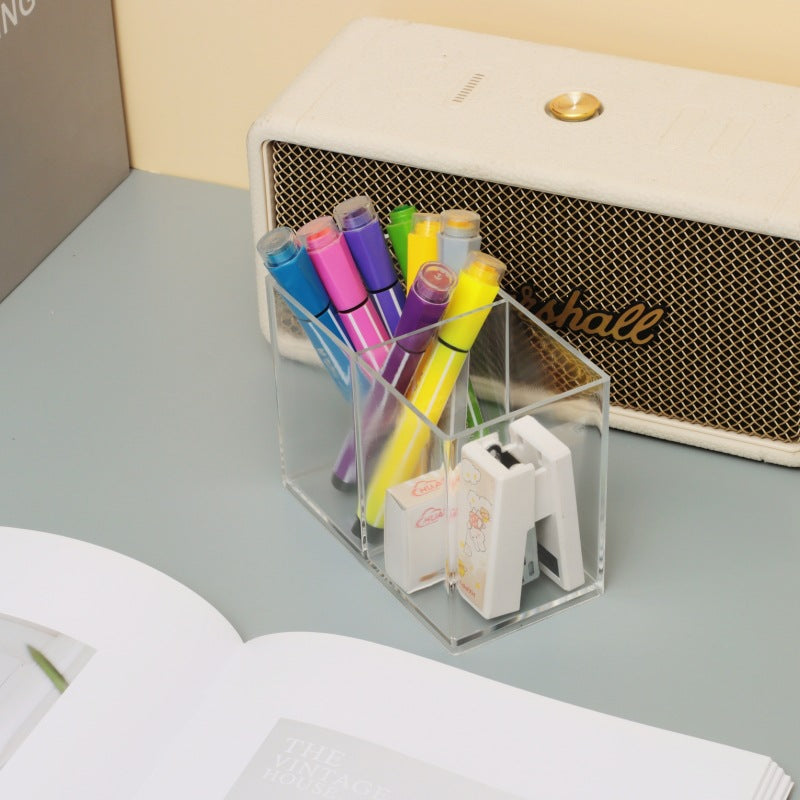 Multi-Grid Pen Holder Storage Box Makeup Brush Storage Tube Nordic Style Student Desktop Transparent Simple Style Solid Color Pen Holder