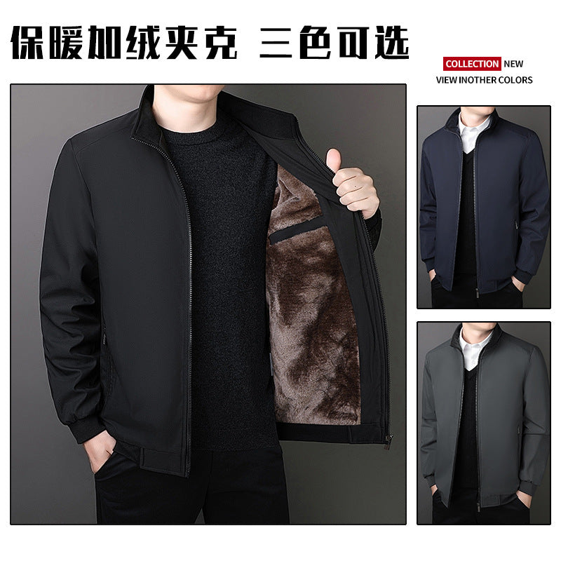 Classic Explosions plus size Middle-aged and Elderly Dad Clothes Winter fleece-lined Thickened Executive Collar Thickened fleece-lined Jacket