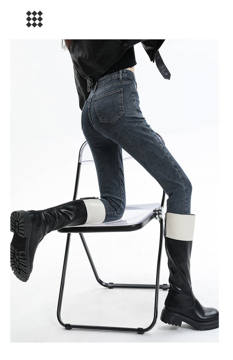 Retro High-Waisted Jeans for Women 2025 Autumn New Slimming Look Design Elastic Tight Pencil Pants