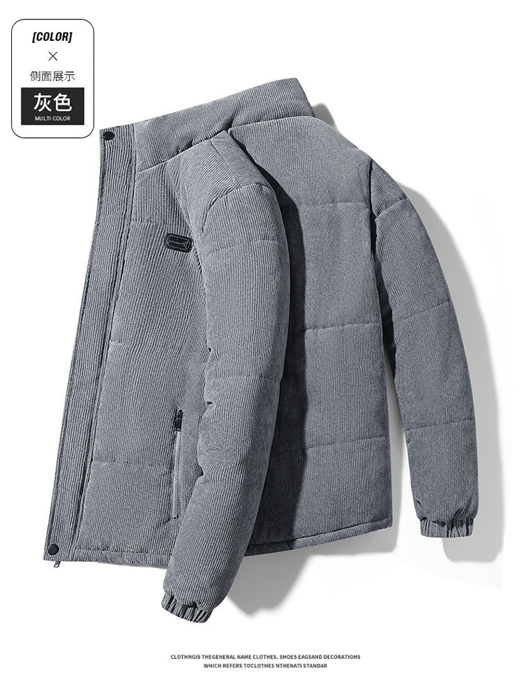 Thickened corduroy cotton-padded jacket for autumn and winter men's warm neck protection stand collar cotton-padded jacket European and American plus size fashionable cotton-padded jacket
