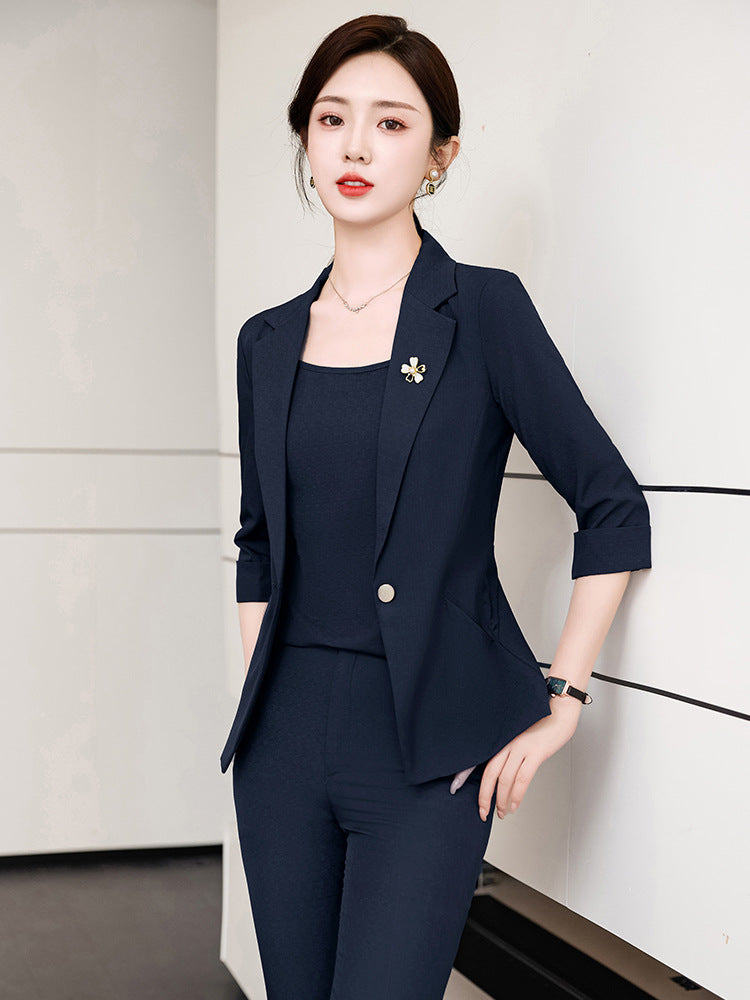 Pink Mid-Sleeve Suit for Women 2025 New Summer Thin Business Attire Elegant Beauty Salon Front Desk Work Clothes