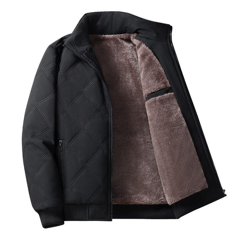 Middle-aged Men's Cotton-padded Clothes Winter fleece-lined Thickened Jacket Fashionable Casual Jacket Lightweight Slim-fit Cotton-padded Jacket for Dad