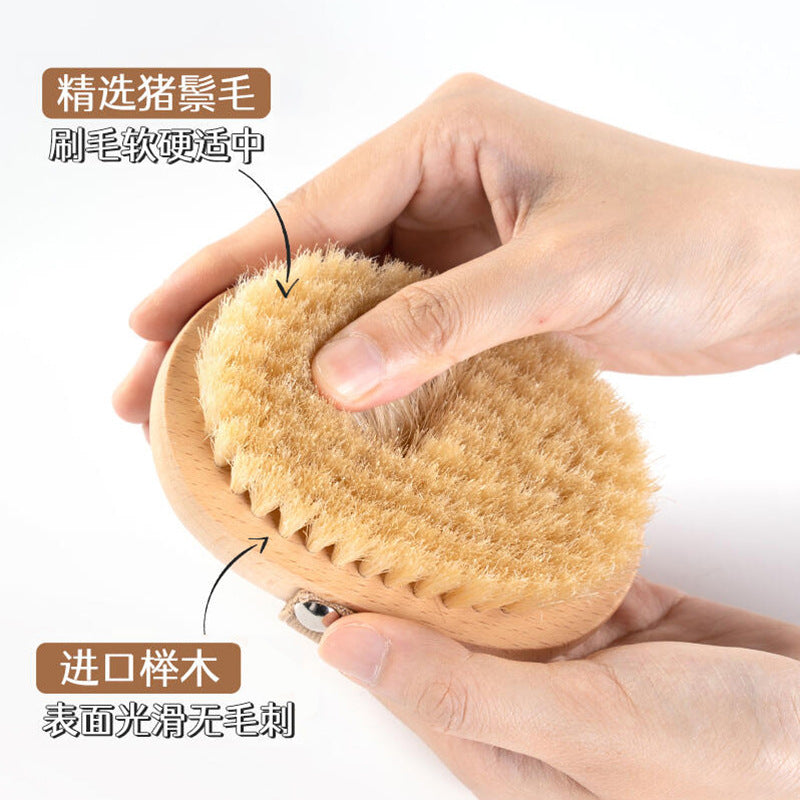 Cross-Border Hot-Selling Natural Boar Bristle Body Brush, Soft Bristle Bath Brush, Body Scrub Brush, Bristle Brush, Bath Brush, Exfoliating Tool