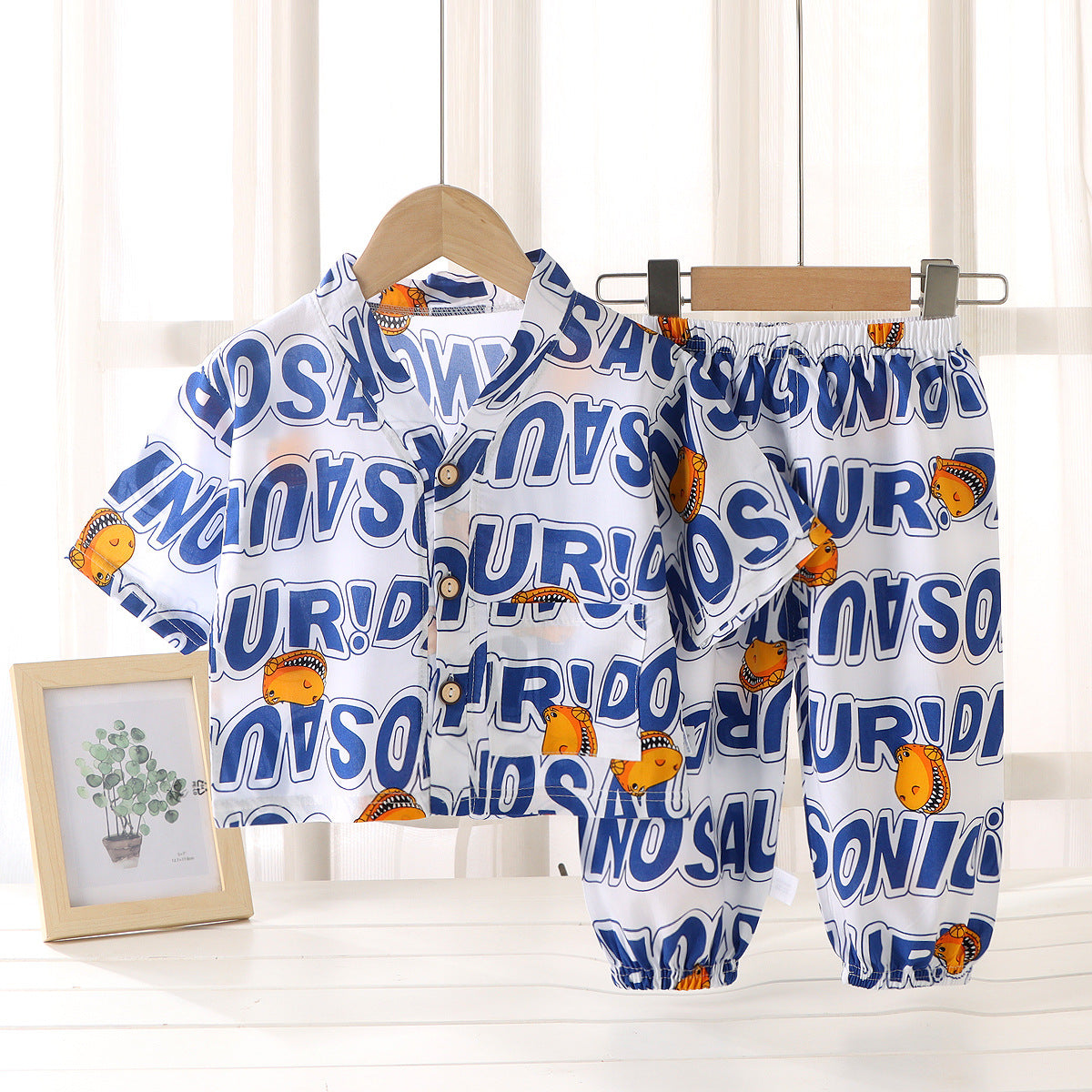 Children's Home Clothes Cotton Silk Suit Summer Boys and Girls Pajamas Artificial Cotton Two-Piece Set Cotton Silk Air-Conditioned Clothes Kidsren's Clothing