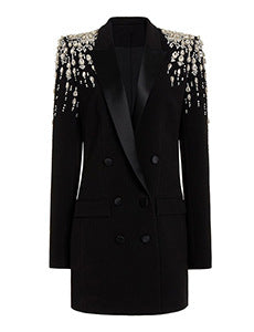 In Stock 2026 European and American Trendy Fashion New Style Handmade Luxurious Heavy Beading and Rhinestone Embellished Slim Fit Mid-Length Blazer