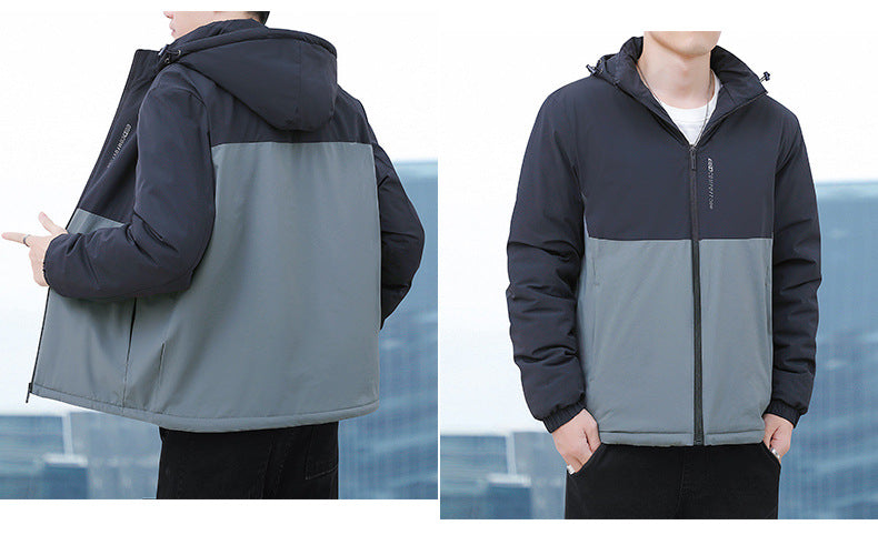 2024 Autumn and Winter New Cross-Border Men's Cotton Jacket Large Size Comfortable Fleece-Lined Warm Coat with Detachable Hood