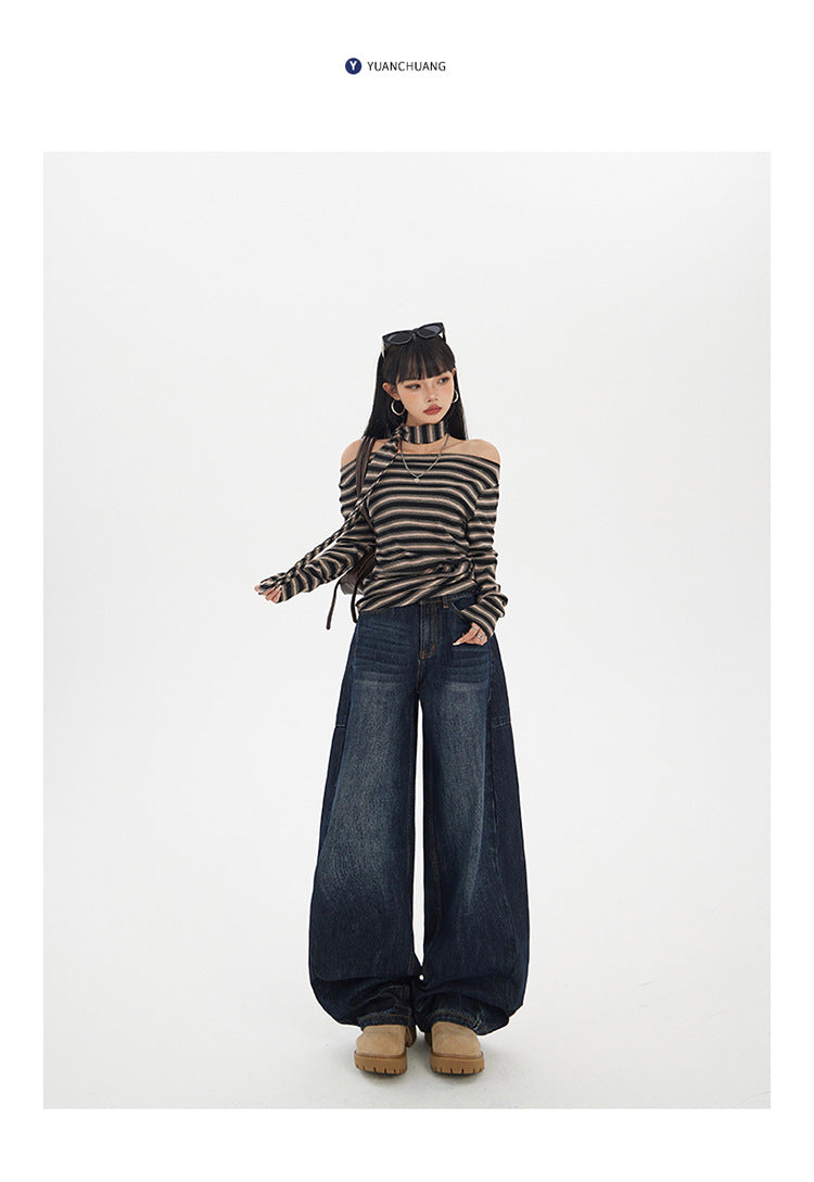 Yc & American Retro Loose Wide-Leg Pants Autumn and Winter Versatile Scimitar Pants Drapey Sickle Jeans Women's New Style