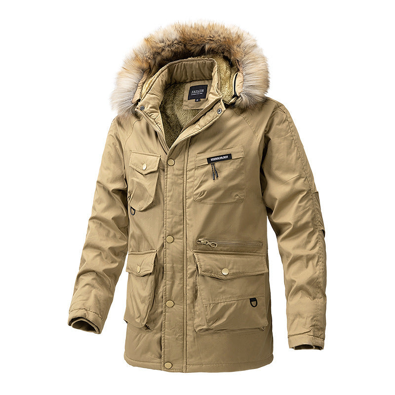 Autumn and winter new men's windbreaker Korean slim fit mid-length thick hooded coat plus size casual men's trendy