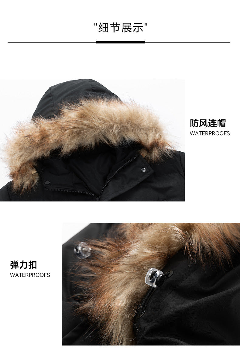 New Long Men's Big Wool Collar Thickened Extra Large Warm and Cold-proof Fashionable Jacket for Youth Fashionable Couple Clothes plus size Bread Clothes