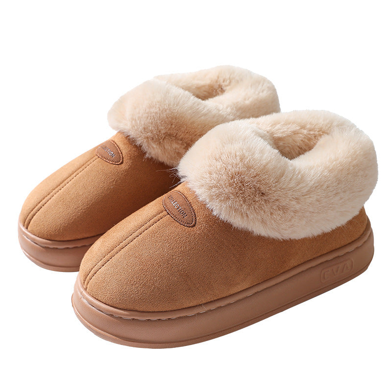 Cross-border Foreign Trade Autumn and Winter Big Hair Snow Boots Home Warm Thick-soled Couple Warm Outer Wearing Bag-heel Cotton Shoes Women