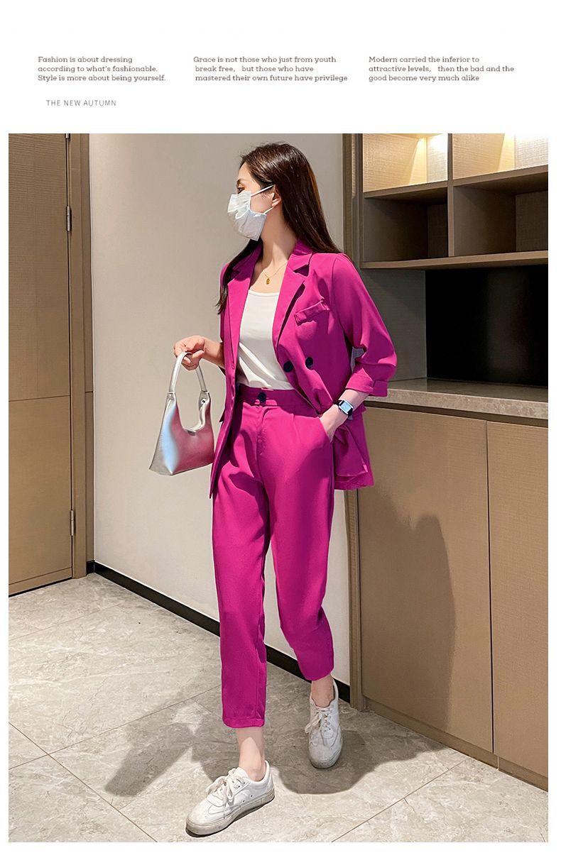 Cross-Border Plus Size Women's Clothing Plus Size Fashion Suit Women's Spring and Autumn Korean Style Temperament Back Slit Cropped Pants Two-Piece Set