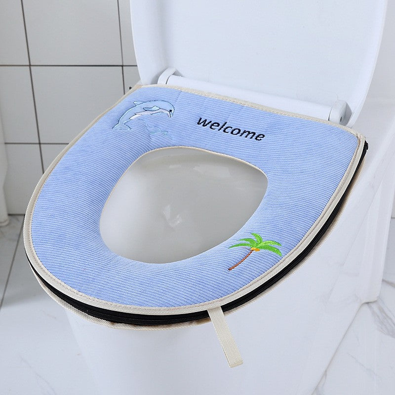 Household toilet cover portable zipper toilet seat cushion winter plush toilet seat cover waterproof thickened toilet mat