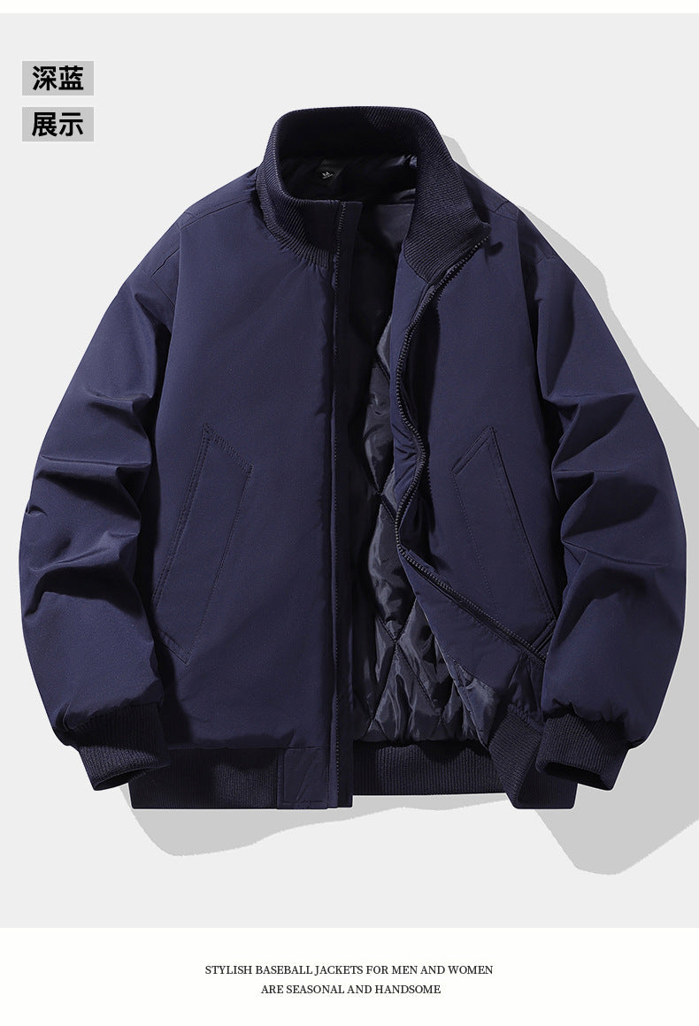 Casual Clothing for Men, Flight-Style Warm Clothing, Men's Hong Kong-Style Trench Coat, Youth Trendy Brand, 2025 Winter Fleece-Lined Thick Short Cotton Jacket