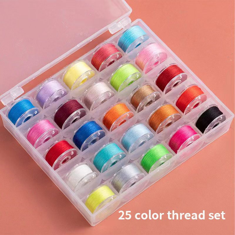 Bobbin with thread 25/36 grid thread set sewing machine bottom thread lock core box set 36 grid transparent bobbin with thread