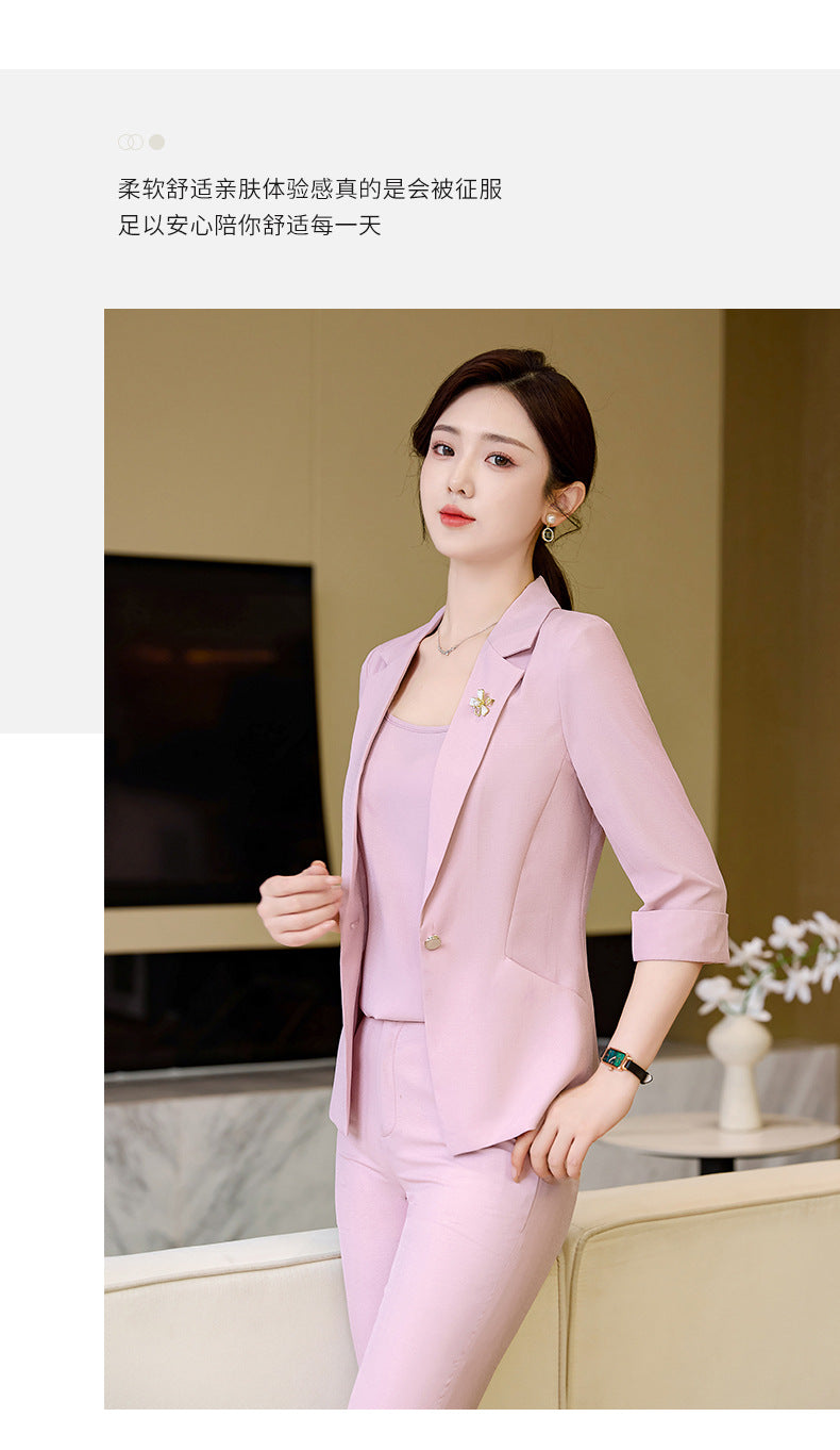 Pink Mid-Sleeve Suit for Women 2025 New Summer Thin Business Attire Elegant Beauty Salon Front Desk Work Clothes