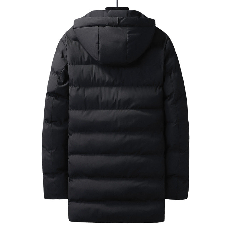 Mid-Length Hooded Cotton Coat for Young Men, Casual Warm Cotton Jacket, Thickened Puffer Jacket for Trendy Men, Winter Cotton Coat, Cross-Border