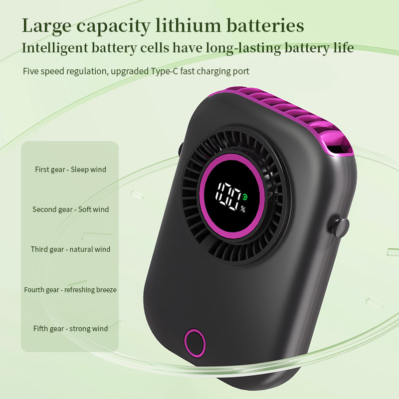 New Handheld Digital Display Small Fan Portable USB Lazy Electric Fan Outdoor Mini Waist Fan Hanging Neck Fan