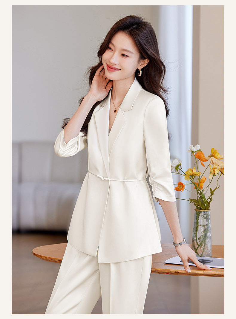 New Chinese-Style Women's Summer Thin Suit for Petite Figures, High-End Professional Attire, Acetate-Like Blazer