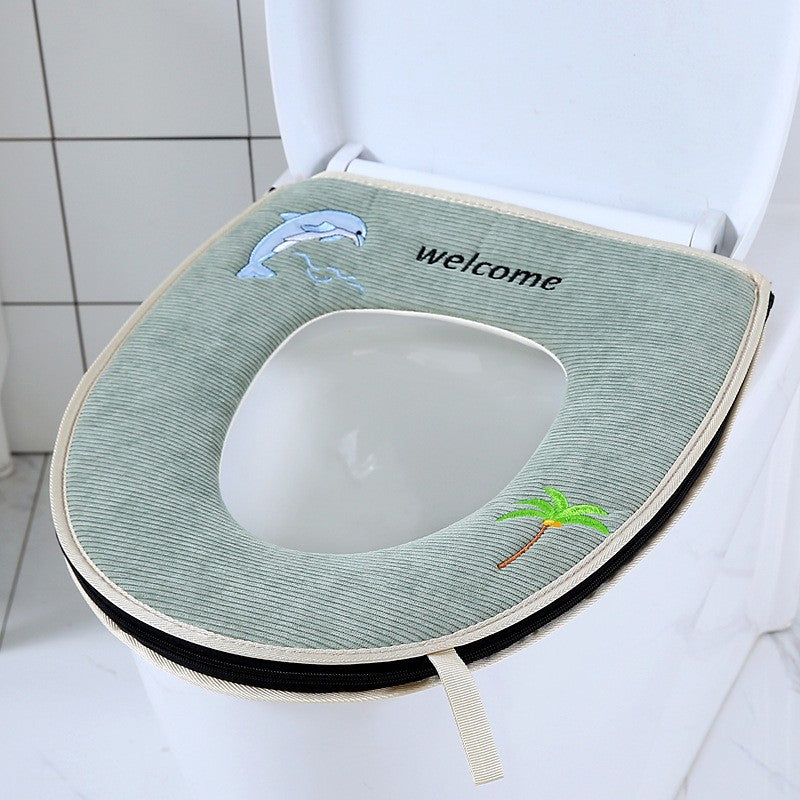 Household toilet cover portable zipper toilet seat cushion winter plush toilet seat cover waterproof thickened toilet mat