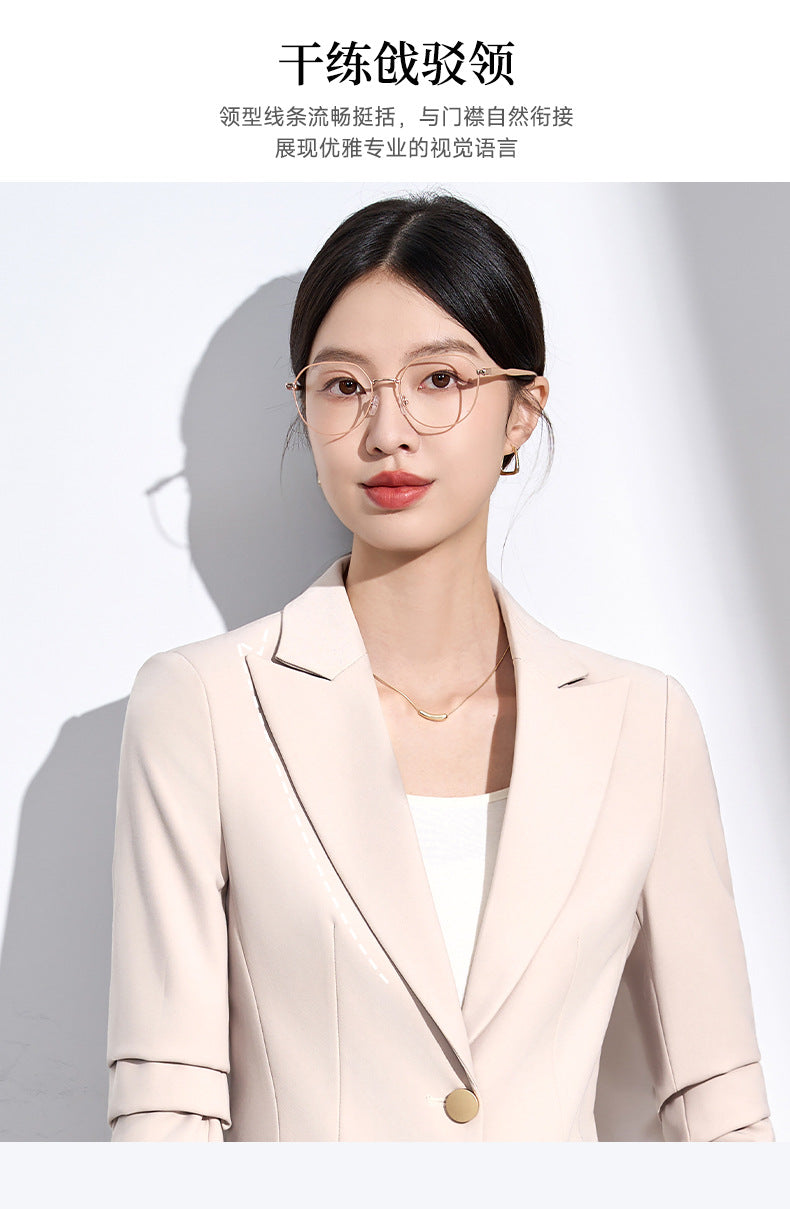 Cross-Border Beige Suit Set for Women, New Versatile Fashion High-End Professional Attire for Petite Figures, Formal Occasion Blazer