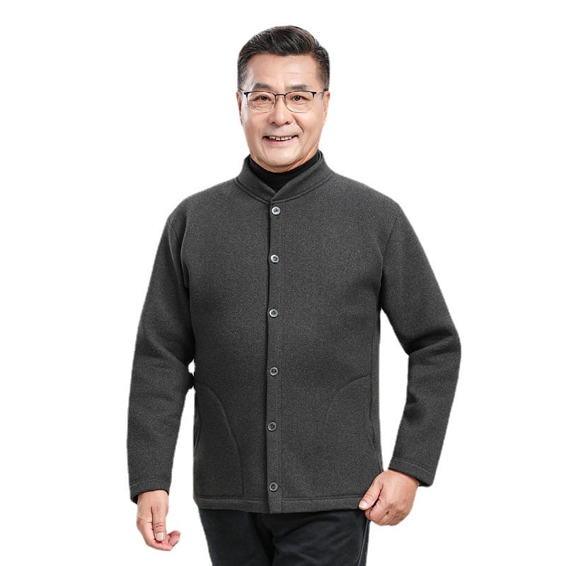 Plus Size Elderly Thermal Clothing Fleece-Lined Thickeneded Cardigan Grandpa Dad Autumn and Winter Outwear Middle-Aged and Elderly Cotton Clothing Men's Clothing