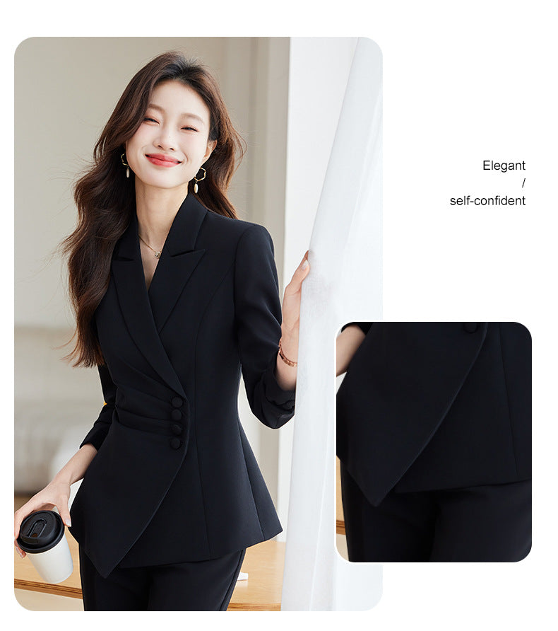 2025 Spring European and American Foreign Trade Green Slim Fit Small Suit Set Front Desk White Collar Workwear Wide-Leg Pants Suit Set