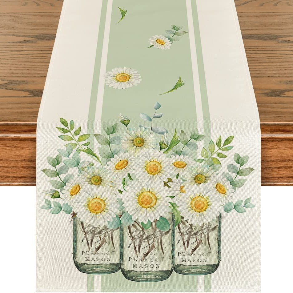 Linen Table Runner Pastoral Flower Lemon Summer Home Dining Table Outdoor Decoration Printed Tablecloth Table Runner