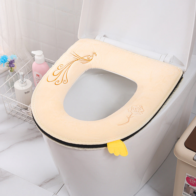 Household toilet cover portable zipper toilet seat cushion winter plush toilet seat cover waterproof thickened toilet mat