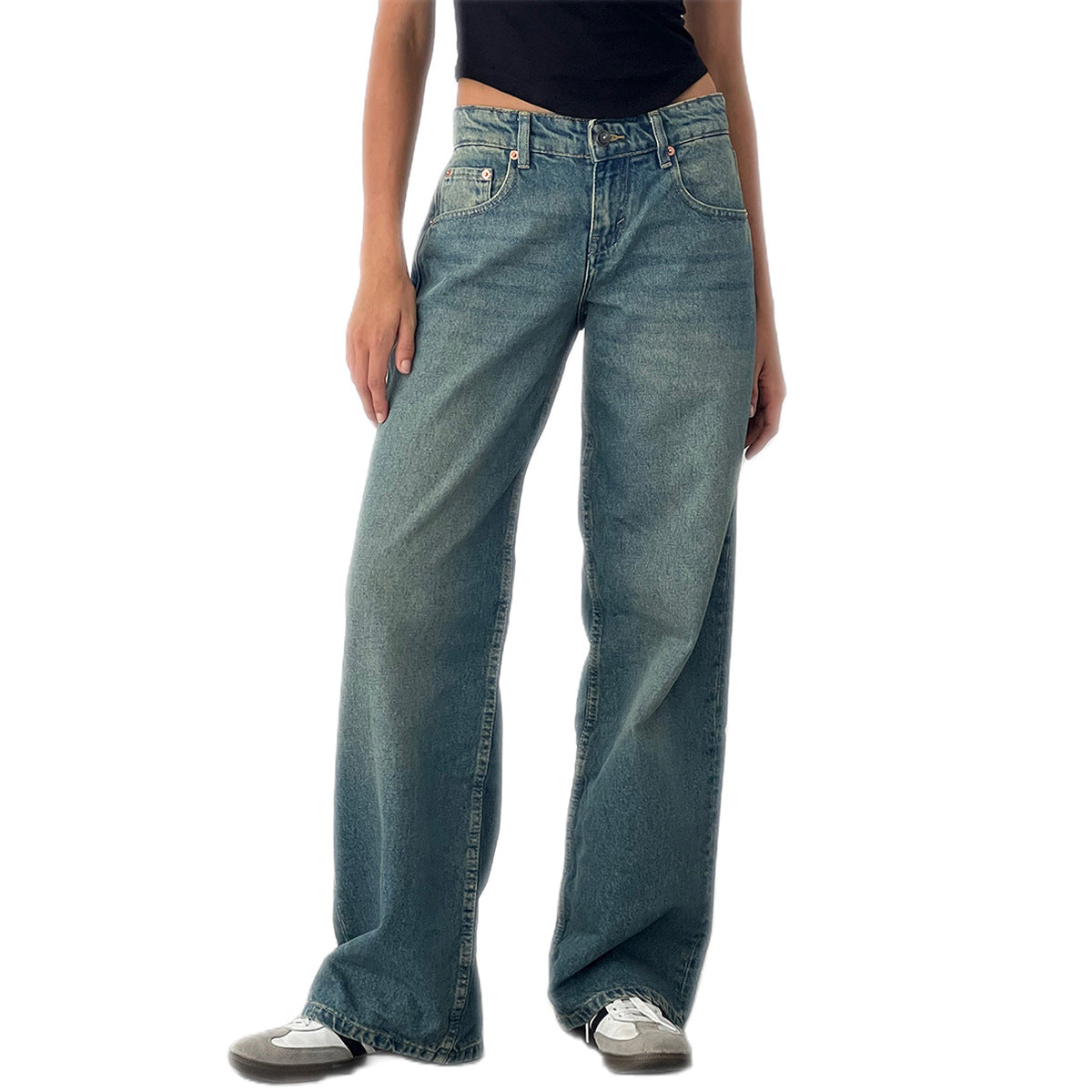 Amazon AliExpress TEMU New Cross-border Special for High Quality European and American Women Straight Tube Micro Horn Denim Pants