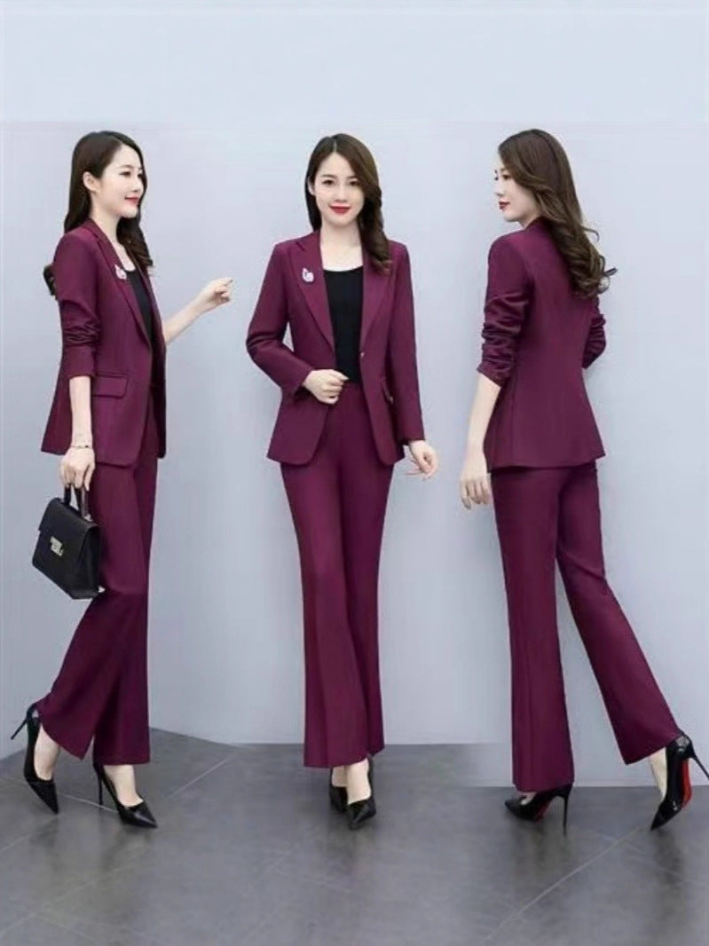This Year's Hot Spring Style New Slim Fit Professional Fashion Bootcut Pants Women's Two-Piece Suit